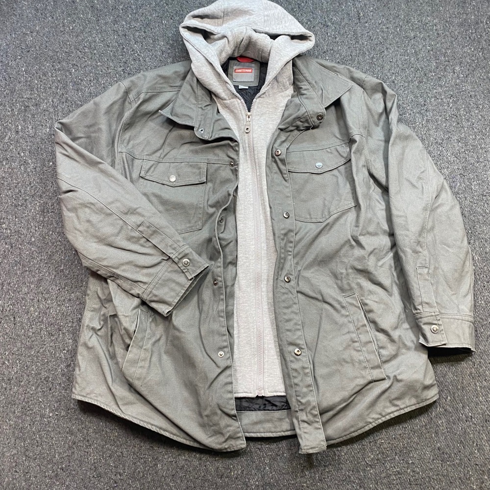 Craftsman Hooded Canvas Work Jacket Sz XL Mens Green Skater Utility Barn Coat